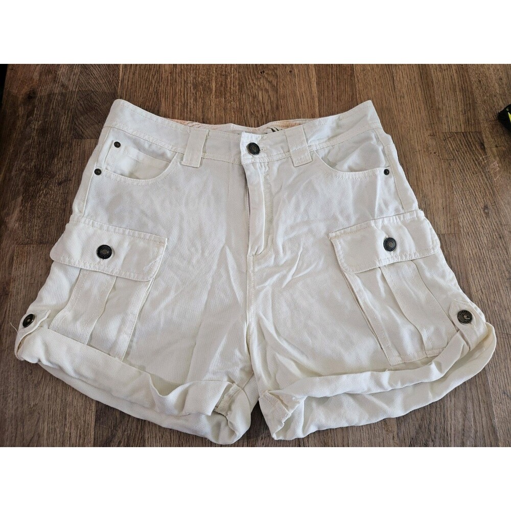Woman's Off White Pocketed Zippered Cuffed High-rise Cargo Safari Guess SZ 25